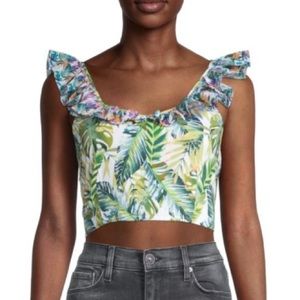 All Things Mochi Leaf Print Ruffle Crop Top